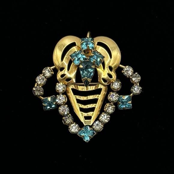 Vintage Jewelry - VINTAGE Gold & Crystal Art Nouveau Brooch/Pendant